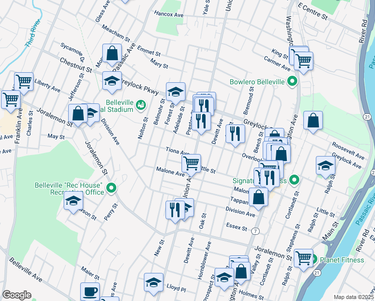 map of restaurants, bars, coffee shops, grocery stores, and more near 10 Tiona Avenue in Belleville