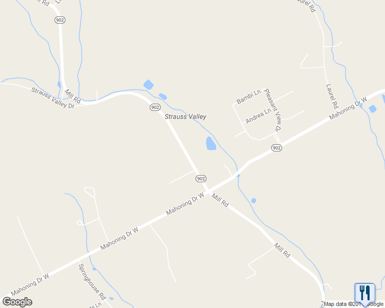 map of restaurants, bars, coffee shops, grocery stores, and more near 1002 Mill Road in Lehighton