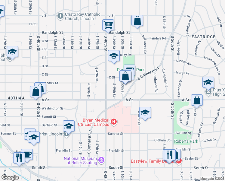 map of restaurants, bars, coffee shops, grocery stores, and more near 1311 South 49th Street in Lincoln