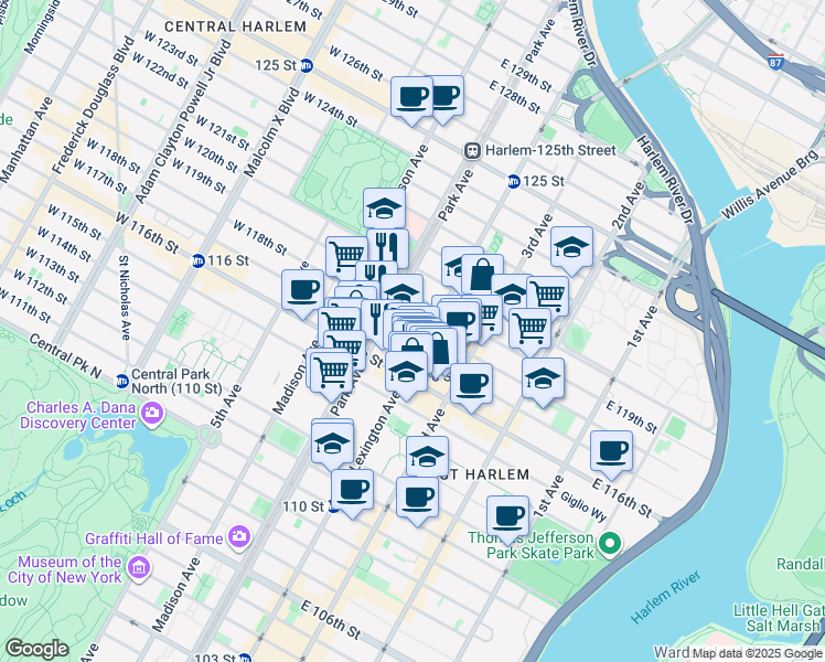 map of restaurants, bars, coffee shops, grocery stores, and more near in New York
