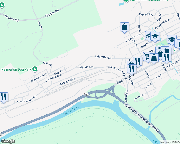 map of restaurants, bars, coffee shops, grocery stores, and more near 626 Mauch Chunk Road in Palmerton