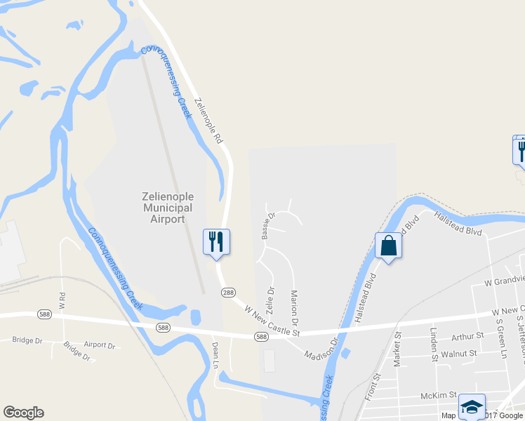 map of restaurants, bars, coffee shops, grocery stores, and more near 303 Furnace Drive in Zelienople