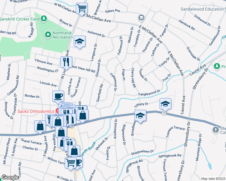 map of restaurants, bars, coffee shops, grocery stores, and more near 53 Fellswood Drive in Livingston