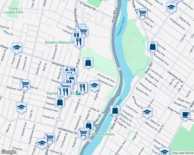 map of restaurants, bars, coffee shops, grocery stores, and more near in Belleville