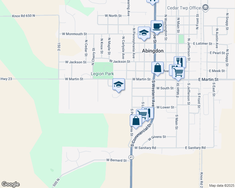 map of restaurants, bars, coffee shops, grocery stores, and more near 600 West Martin Street in Abingdon