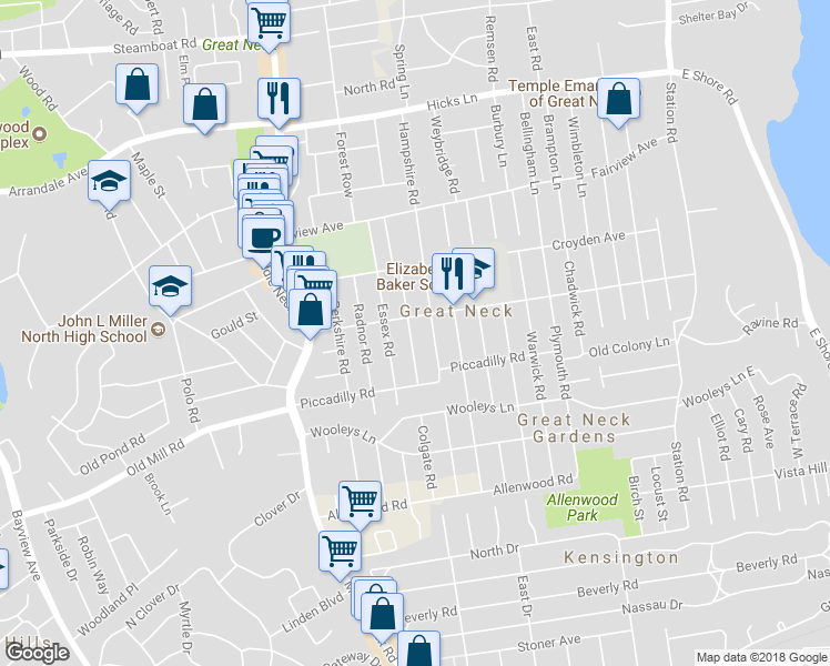 map of restaurants, bars, coffee shops, grocery stores, and more near in Great Neck
