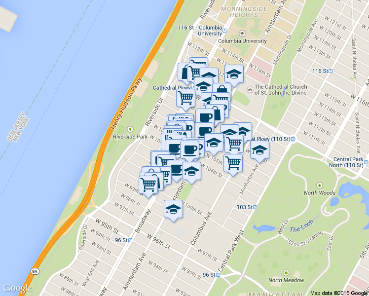 map of restaurants, bars, coffee shops, grocery stores, and more near in New York