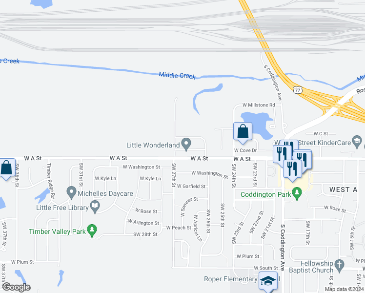 map of restaurants, bars, coffee shops, grocery stores, and more near 2546 West Timber Lake Drive in Lincoln