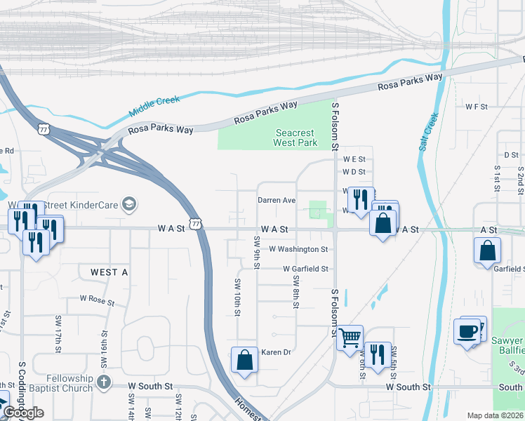 map of restaurants, bars, coffee shops, grocery stores, and more near 1250 Trimble Street in Lincoln