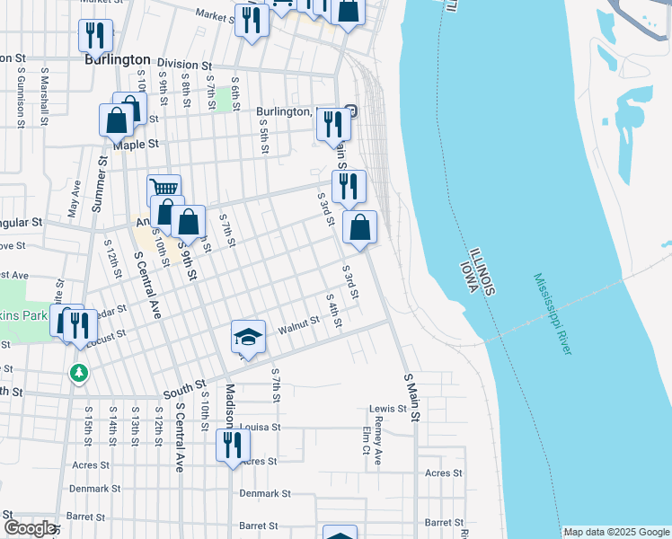 map of restaurants, bars, coffee shops, grocery stores, and more near 309-311 Locust in Burlington