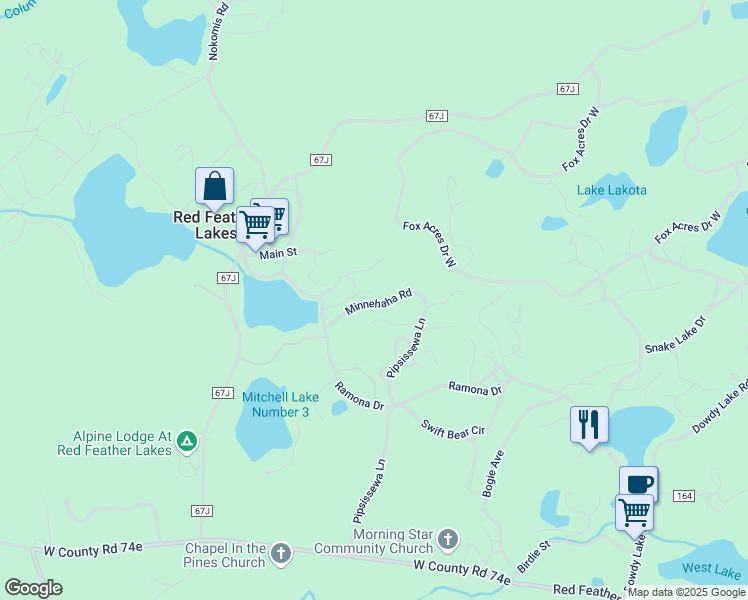 map of restaurants, bars, coffee shops, grocery stores, and more near 211 Minnehaha Street in Red Feather Lakes