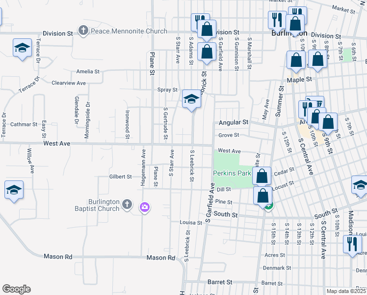 map of restaurants, bars, coffee shops, grocery stores, and more near 1709 West Avenue in Burlington