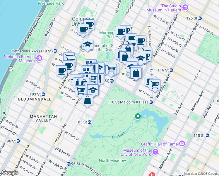 map of restaurants, bars, coffee shops, grocery stores, and more near 486 Central Park West in New York