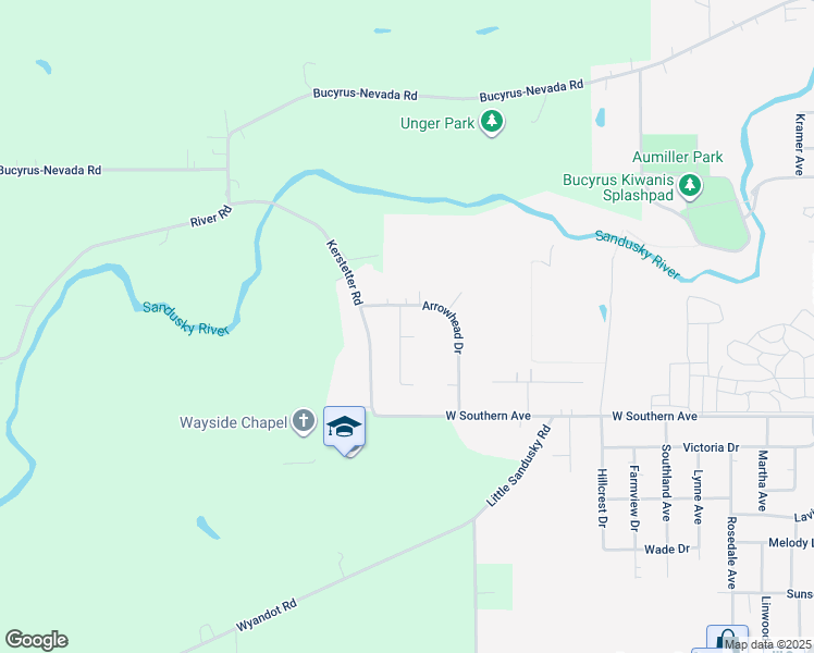 map of restaurants, bars, coffee shops, grocery stores, and more near 1100 Rikki Lee Lane in Bucyrus