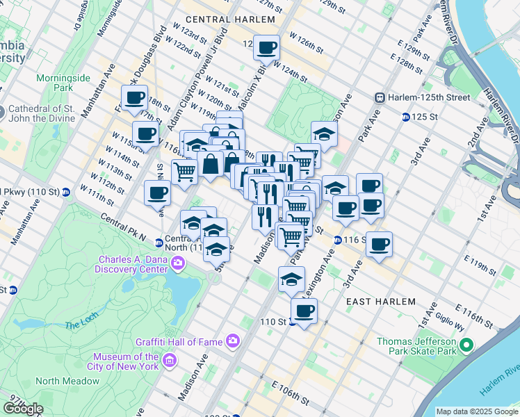 map of restaurants, bars, coffee shops, grocery stores, and more near in New York