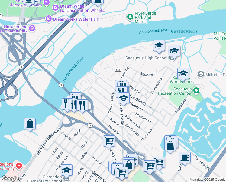 map of restaurants, bars, coffee shops, grocery stores, and more near 970 Schopmann Drive in Secaucus