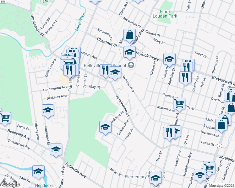 map of restaurants, bars, coffee shops, grocery stores, and more near 482 Joralemon Street in Belleville