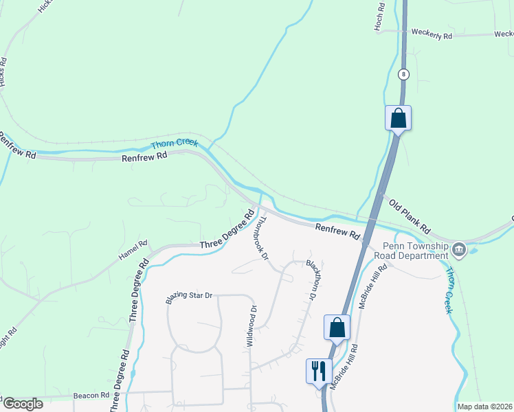 map of restaurants, bars, coffee shops, grocery stores, and more near 300 Renfrew Road in Renfrew