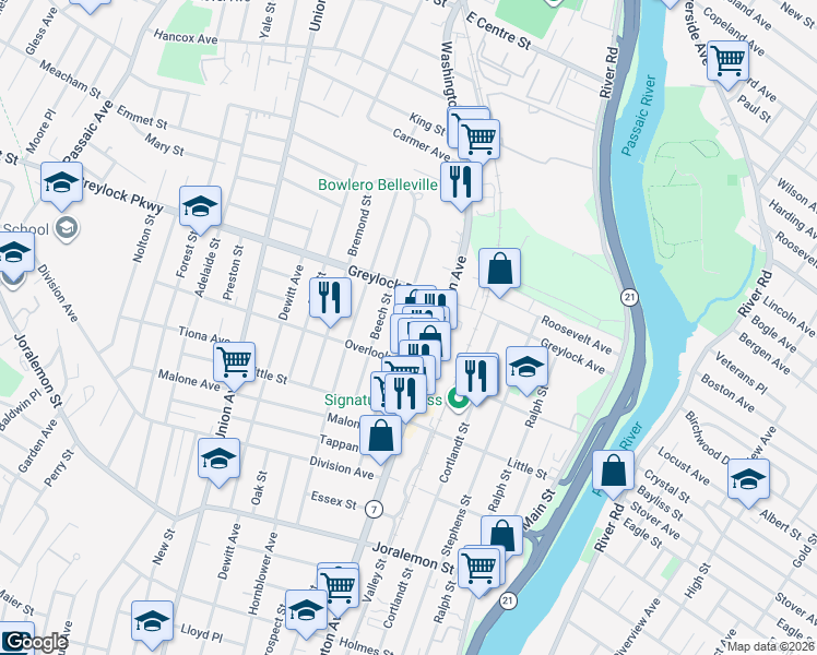 map of restaurants, bars, coffee shops, grocery stores, and more near 128 Floyd Street in Belleville