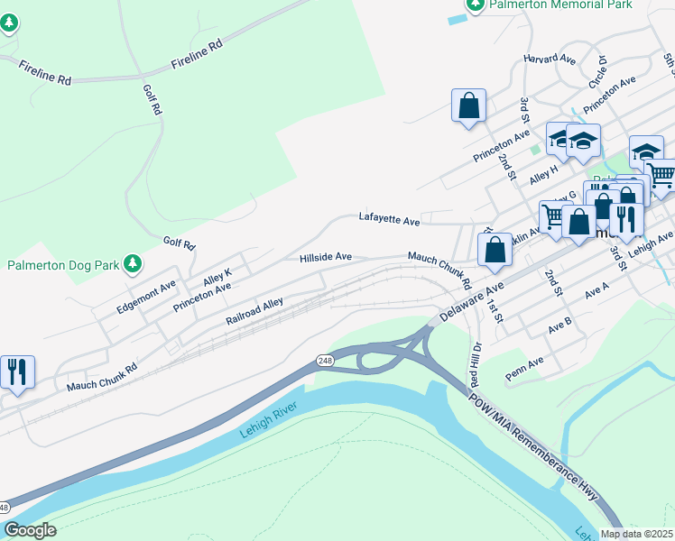 map of restaurants, bars, coffee shops, grocery stores, and more near 626 Mauch Chunk Road in Palmerton