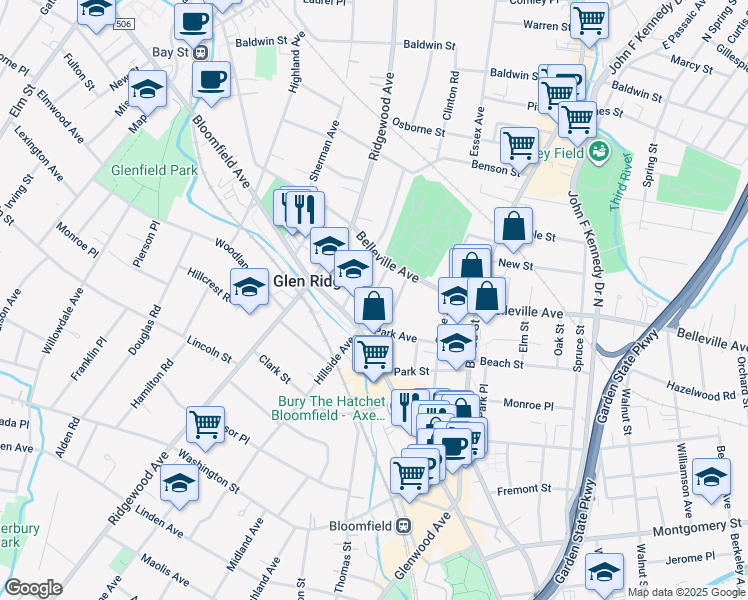map of restaurants, bars, coffee shops, grocery stores, and more near 24 Edgewood Road in Glen Ridge