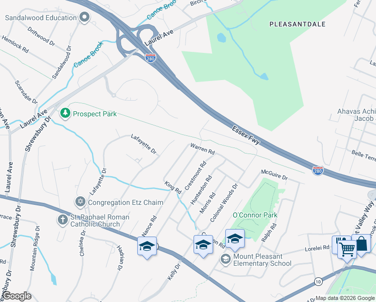 map of restaurants, bars, coffee shops, grocery stores, and more near 65 Warren Road in West Orange