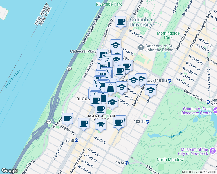 map of restaurants, bars, coffee shops, grocery stores, and more near 1 Exchange Alley in New York