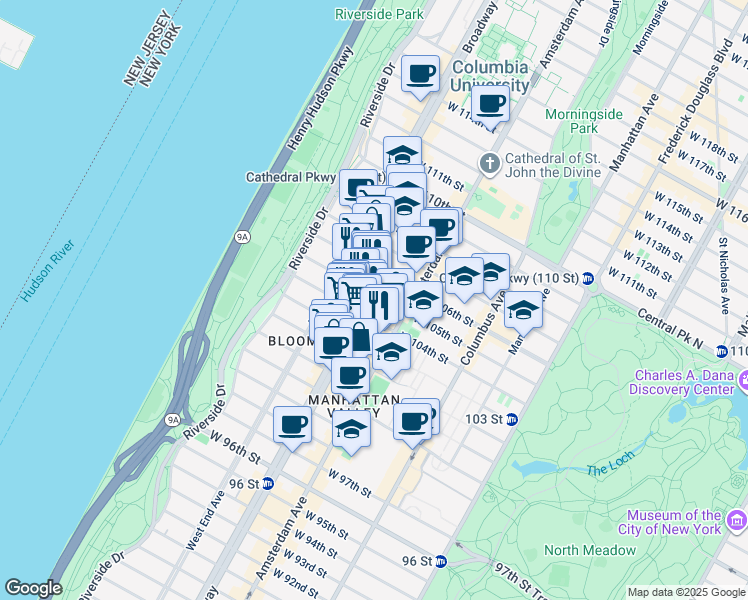 map of restaurants, bars, coffee shops, grocery stores, and more near in New York