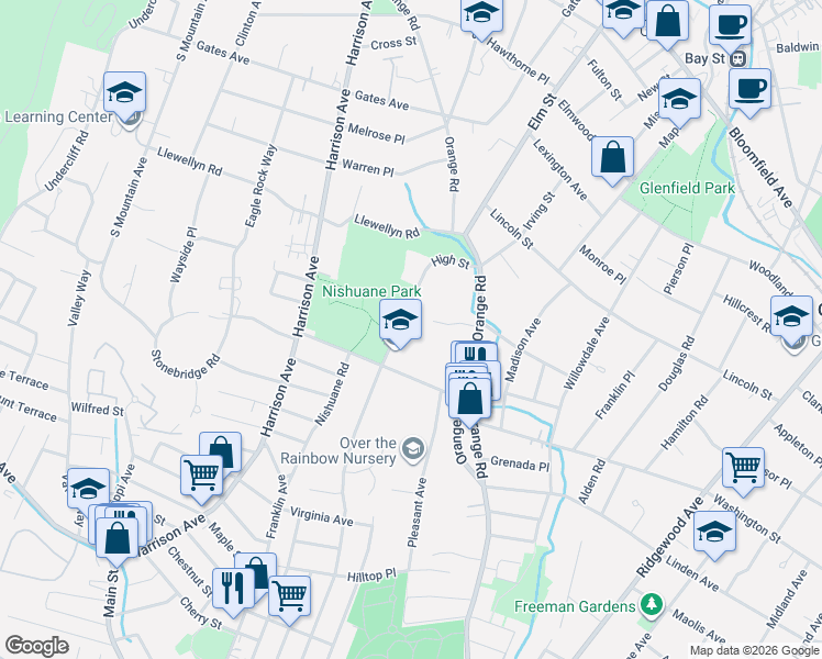 map of restaurants, bars, coffee shops, grocery stores, and more near 51 High Street in Montclair