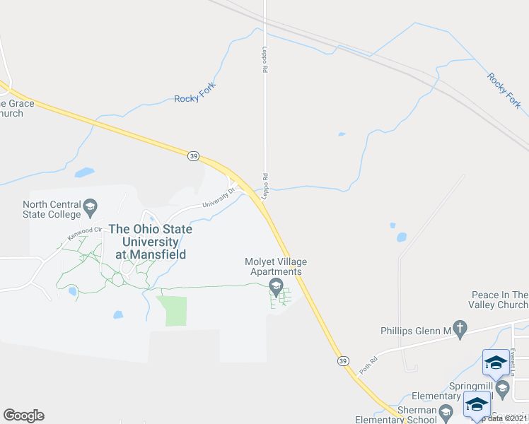 map of restaurants, bars, coffee shops, grocery stores, and more near 1598 Springmill Road in Mansfield