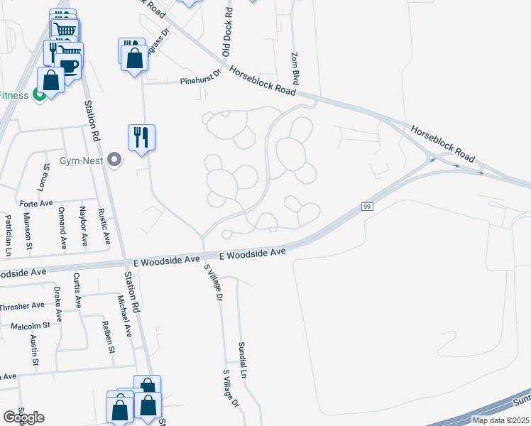 map of restaurants, bars, coffee shops, grocery stores, and more near 1208 Orchid Circle in North Bellport