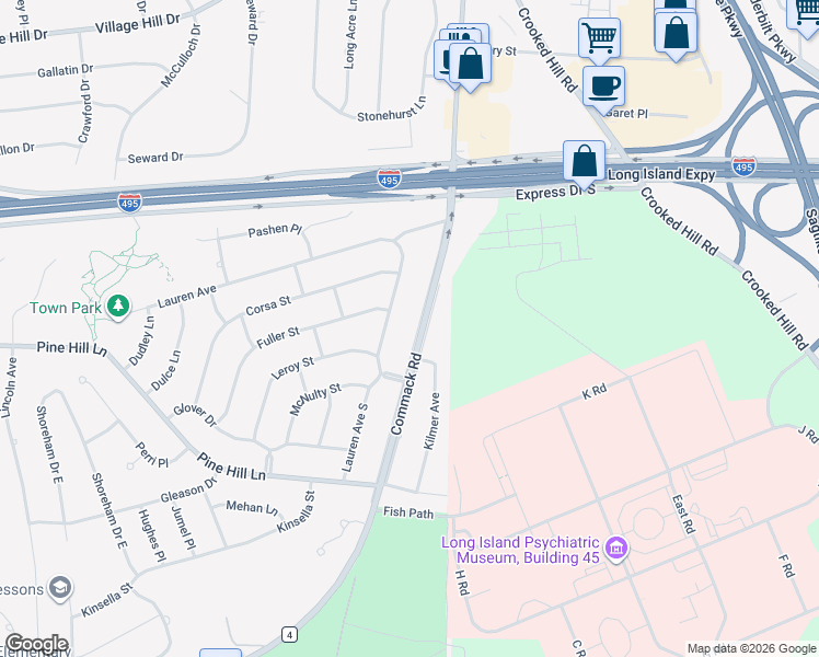 map of restaurants, bars, coffee shops, grocery stores, and more near 1027 Commack Rd in Dix Hills
