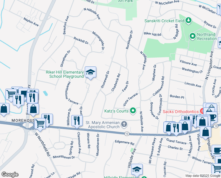 map of restaurants, bars, coffee shops, grocery stores, and more near 3 Chadwick Road in Livingston