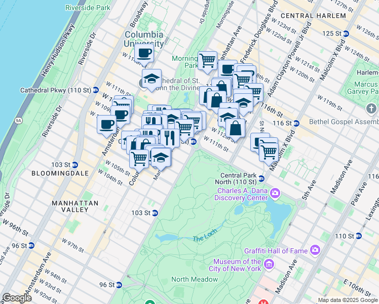 map of restaurants, bars, coffee shops, grocery stores, and more near in New York