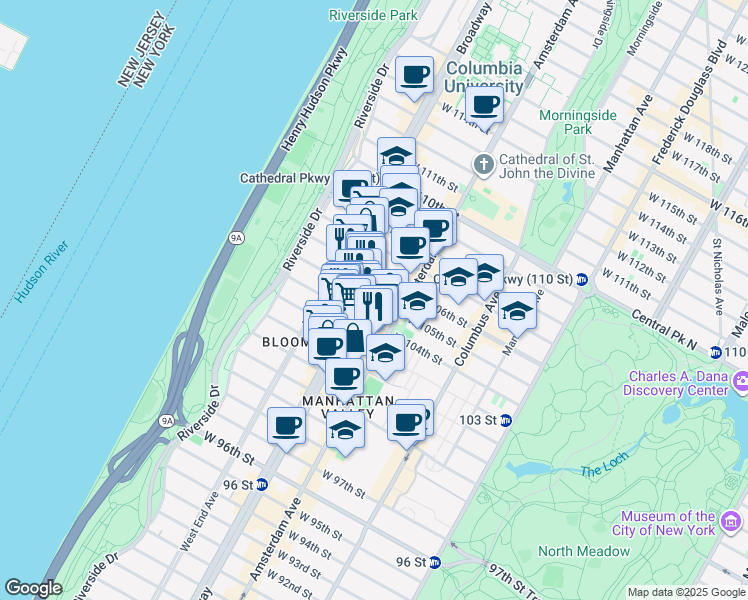 map of restaurants, bars, coffee shops, grocery stores, and more near in New York