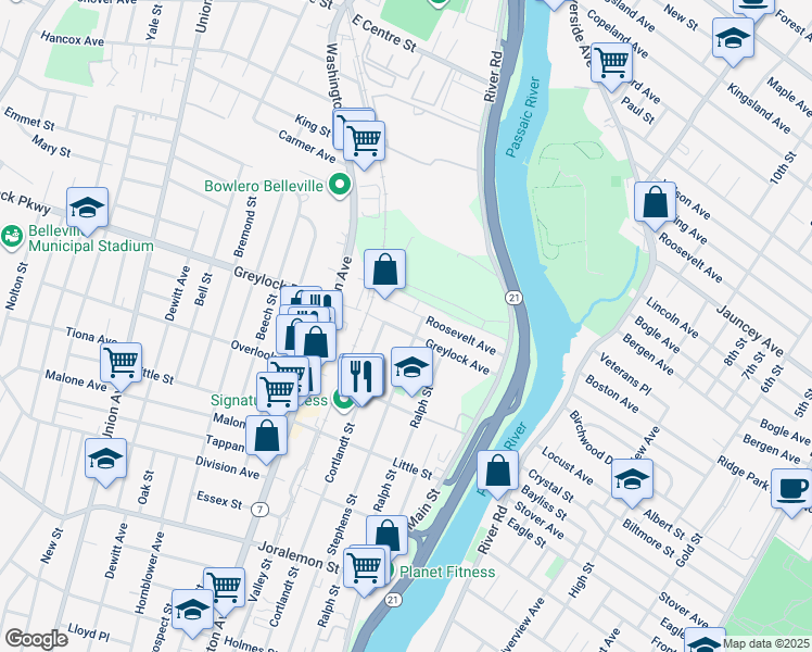 map of restaurants, bars, coffee shops, grocery stores, and more near in Belleville