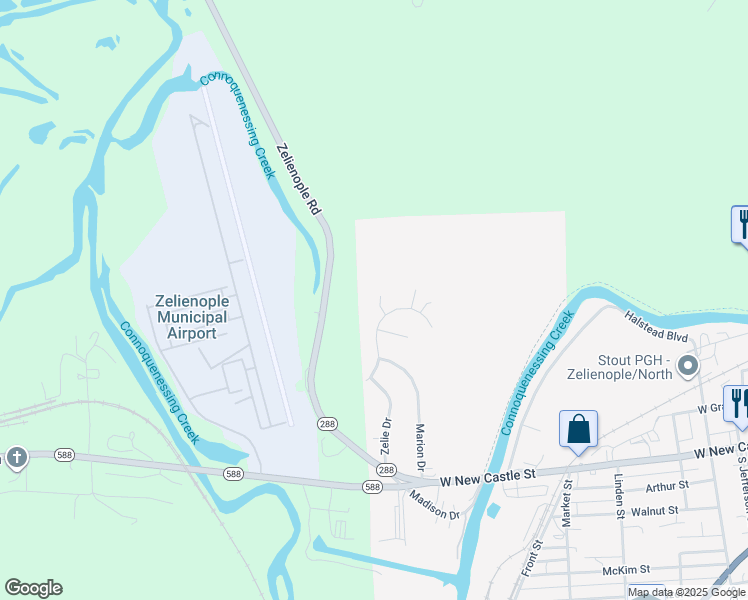 map of restaurants, bars, coffee shops, grocery stores, and more near 303 Furnace Drive in Zelienople
