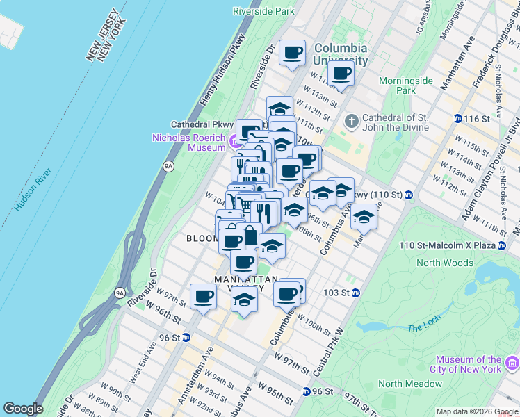 map of restaurants, bars, coffee shops, grocery stores, and more near in New York
