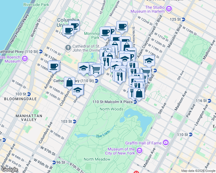 map of restaurants, bars, coffee shops, grocery stores, and more near in New York