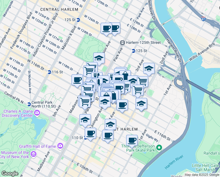 map of restaurants, bars, coffee shops, grocery stores, and more near in New York