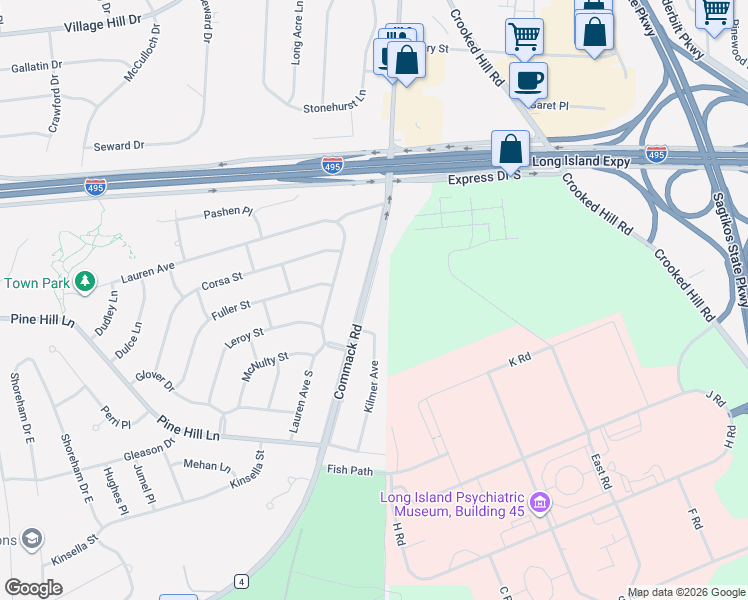 map of restaurants, bars, coffee shops, grocery stores, and more near 1027 Commack Road in Dix Hills