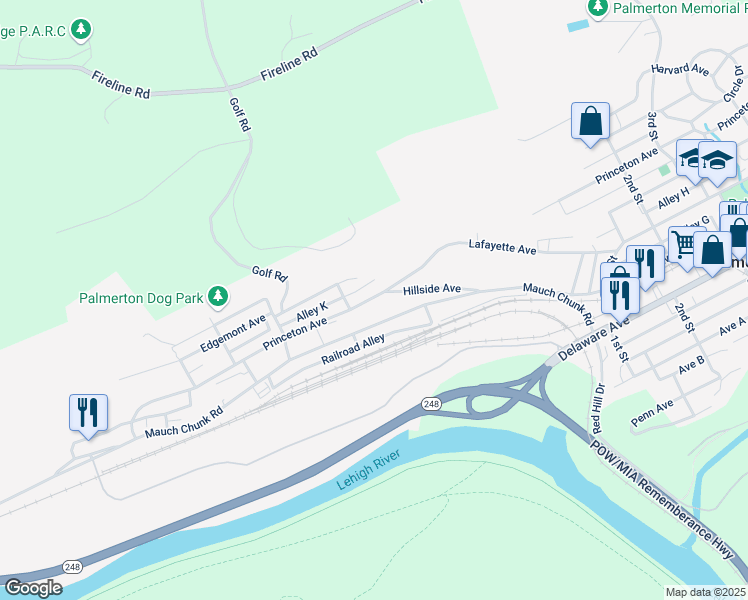 map of restaurants, bars, coffee shops, grocery stores, and more near 674 Princeton Avenue in Palmerton