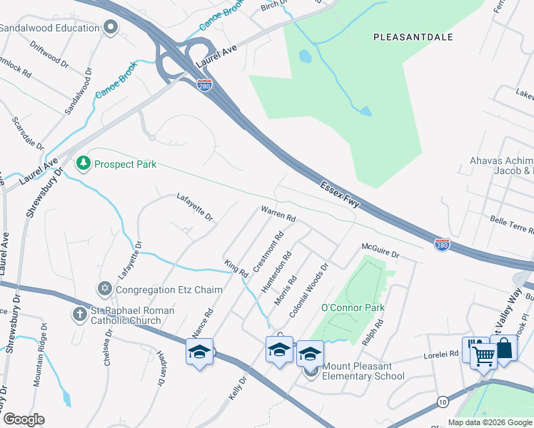 map of restaurants, bars, coffee shops, grocery stores, and more near 75 Warren Road in West Orange