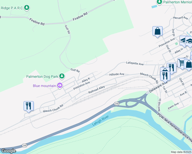 map of restaurants, bars, coffee shops, grocery stores, and more near 718 Princeton Avenue in Palmerton