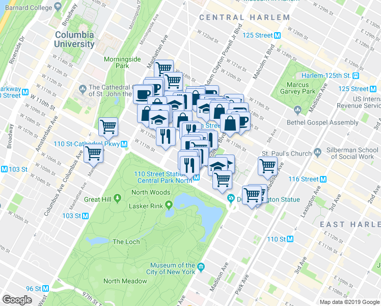 map of restaurants, bars, coffee shops, grocery stores, and more near in New York