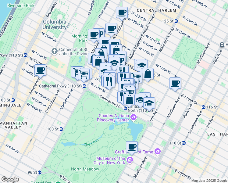 map of restaurants, bars, coffee shops, grocery stores, and more near in New York