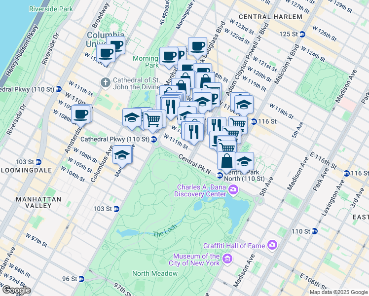 map of restaurants, bars, coffee shops, grocery stores, and more near in New York