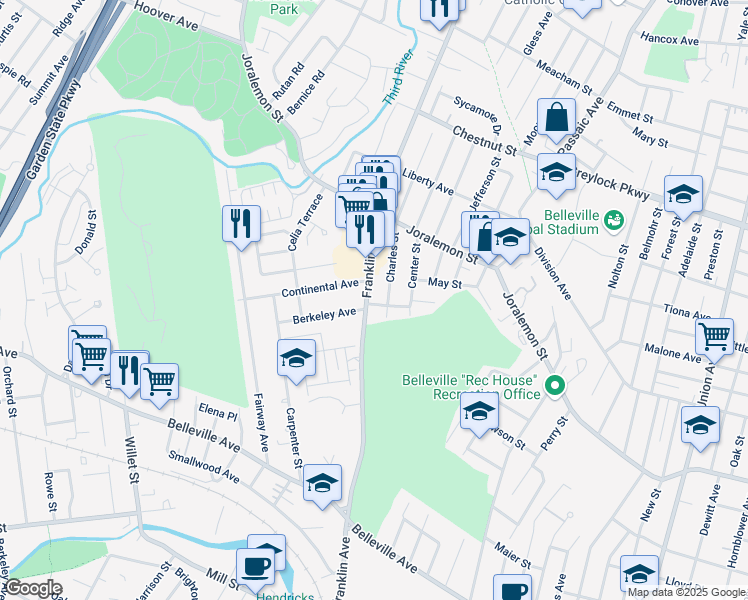 map of restaurants, bars, coffee shops, grocery stores, and more near 17 Arthur Street in Belleville