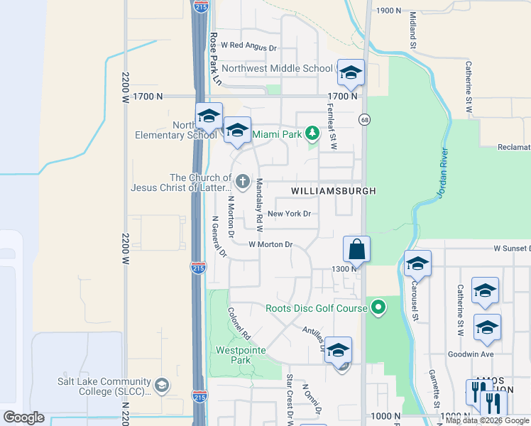 map of restaurants, bars, coffee shops, grocery stores, and more near 1888 New York Drive in Salt Lake City