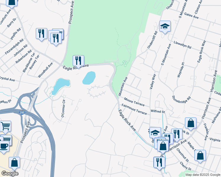 map of restaurants, bars, coffee shops, grocery stores, and more near 1010 Smith Manor Boulevard in West Orange